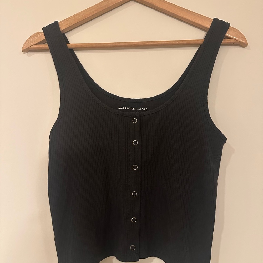 American Eagle Outfitters Black Tank Top button‎ front NWOT ribbed - Picture 2 of 5